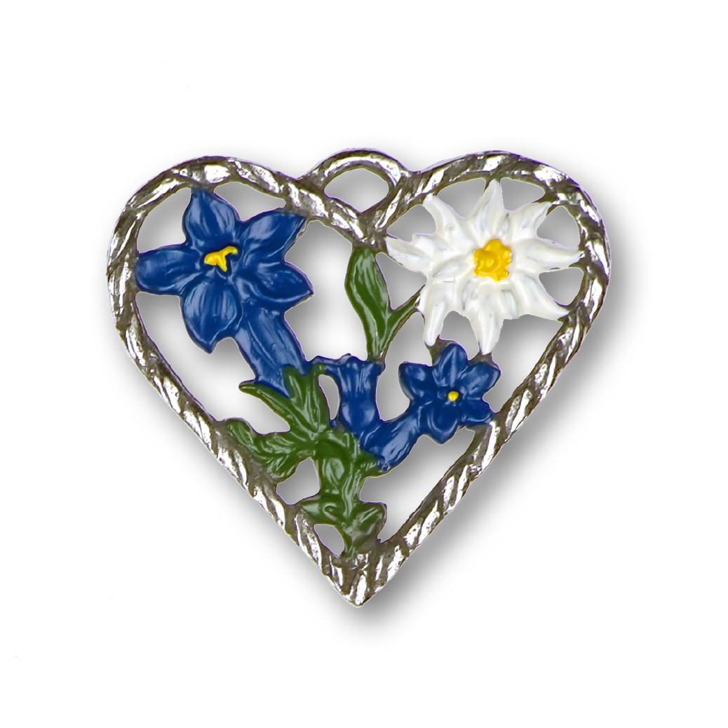 Zinnfigur Herz klein Enzian und Edelweiss