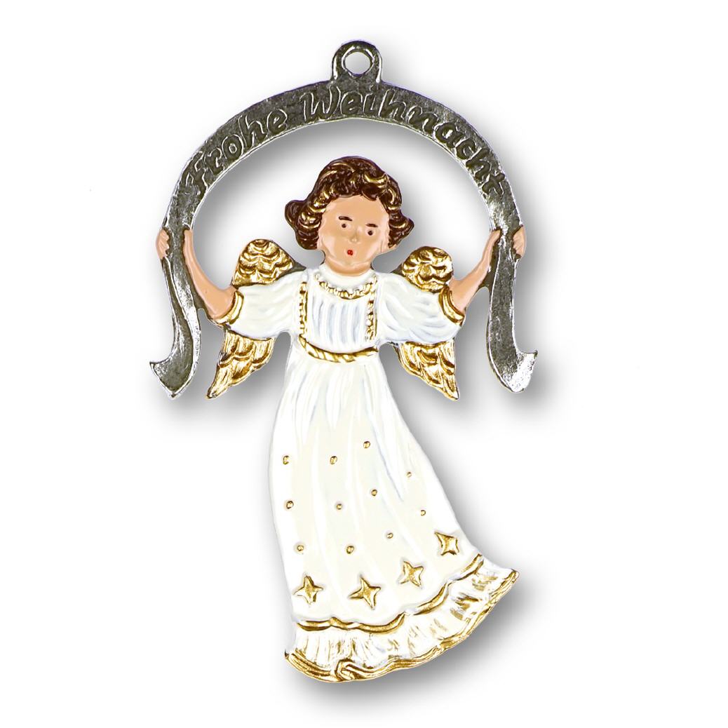 Zinnfigur Engel Frohe Weihnacht weiss