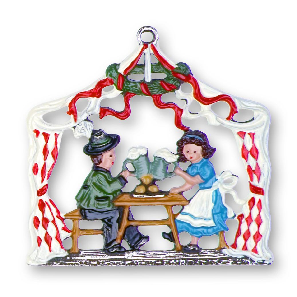 Zinnfigur Biergarten rot-weiss