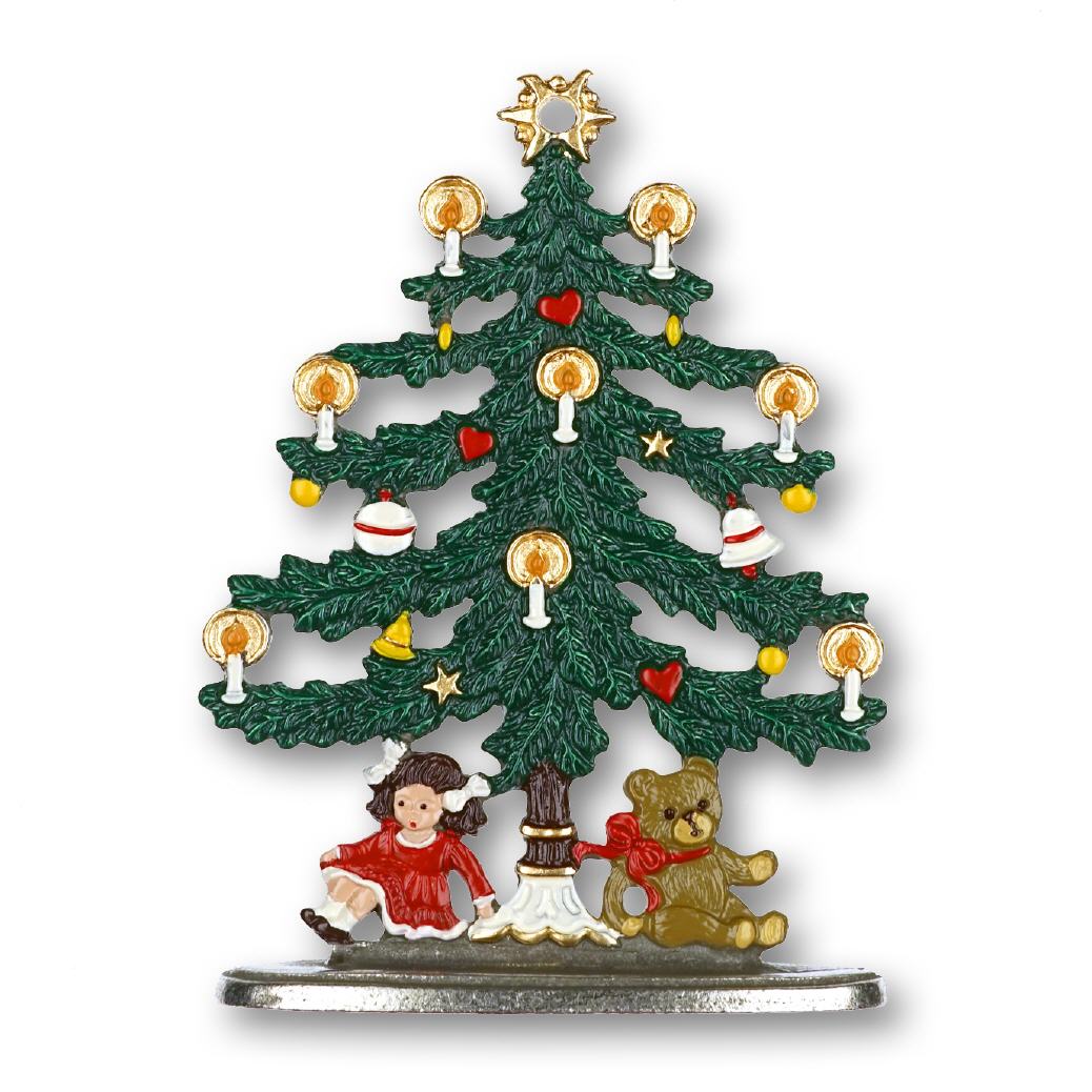 Zinnminiatur zum Stellen Tannenbaum mit Puppe