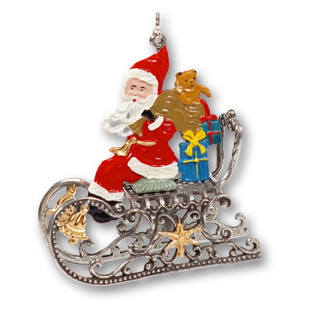 3D-Zinnminiatur Weihnachtsmann auf Schlitten