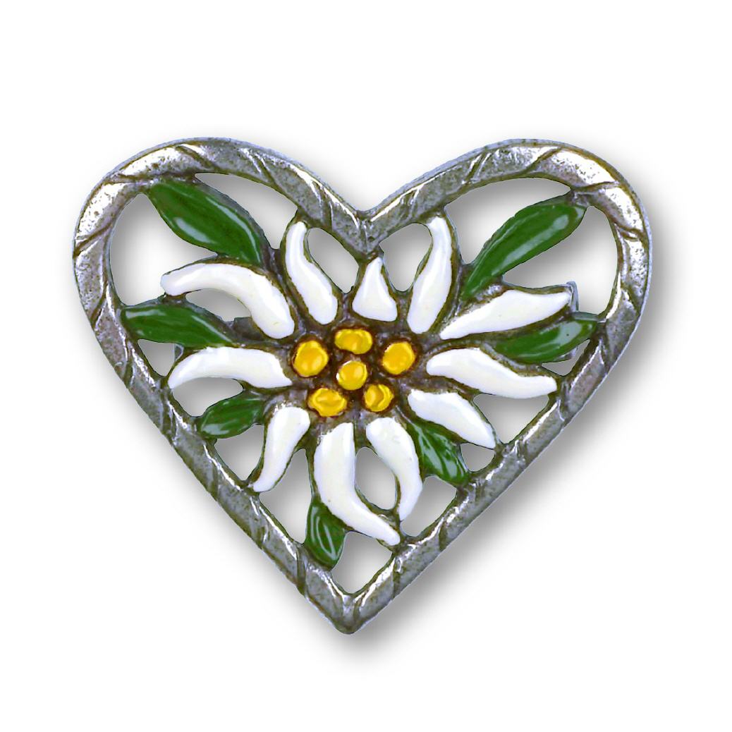 Zinn-Anstecker Herz Edelweiss