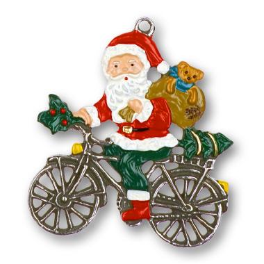 Zinnfigur Weihnachtsmann auf Fahrrad