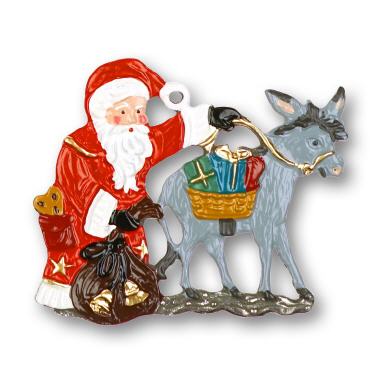 Zinnfigur Weihnachtsmann mit Esel