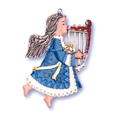 Zinnfigur Engel mit Harfe blau