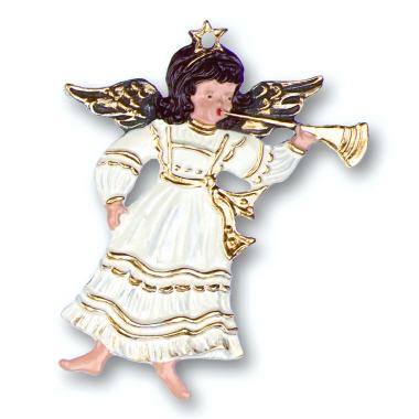 Zinnfigur Engel mit Posaune weiss