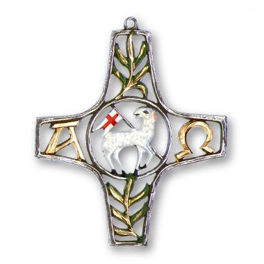 Zinnfigur Kreuz mit Opferlamm klein